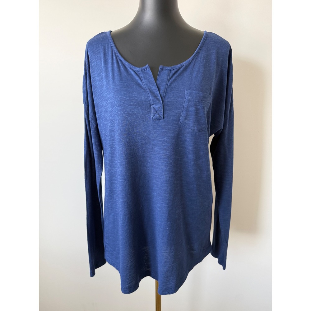 Vineyard Vines Womens Blue Pima Cotton Modal Long Sleeve Henley Top Size M